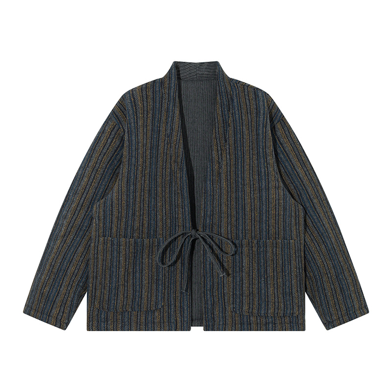 Traditional Winter Japanese Clothing - Estilo japonês listrado quimono jaqueta outono