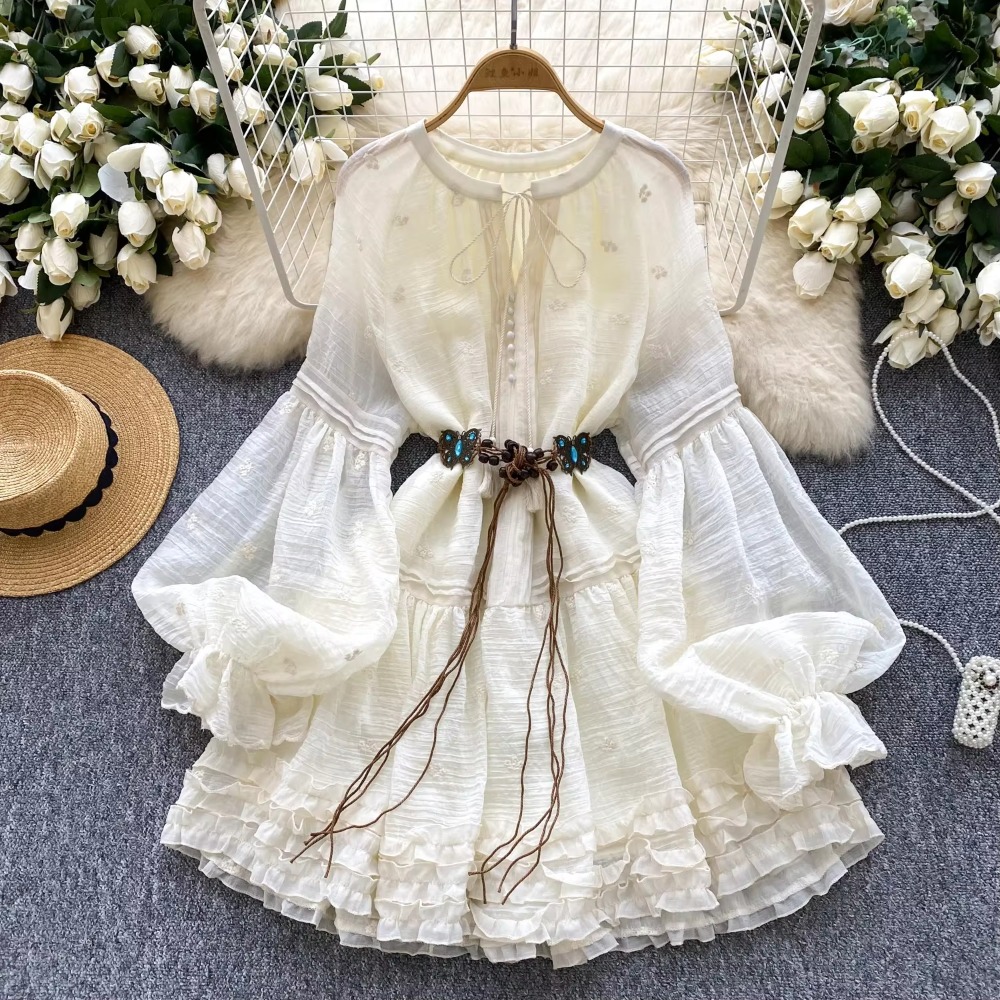 Winter Clothing Dress Up - Doce bordado o pescoço rendas lanterna