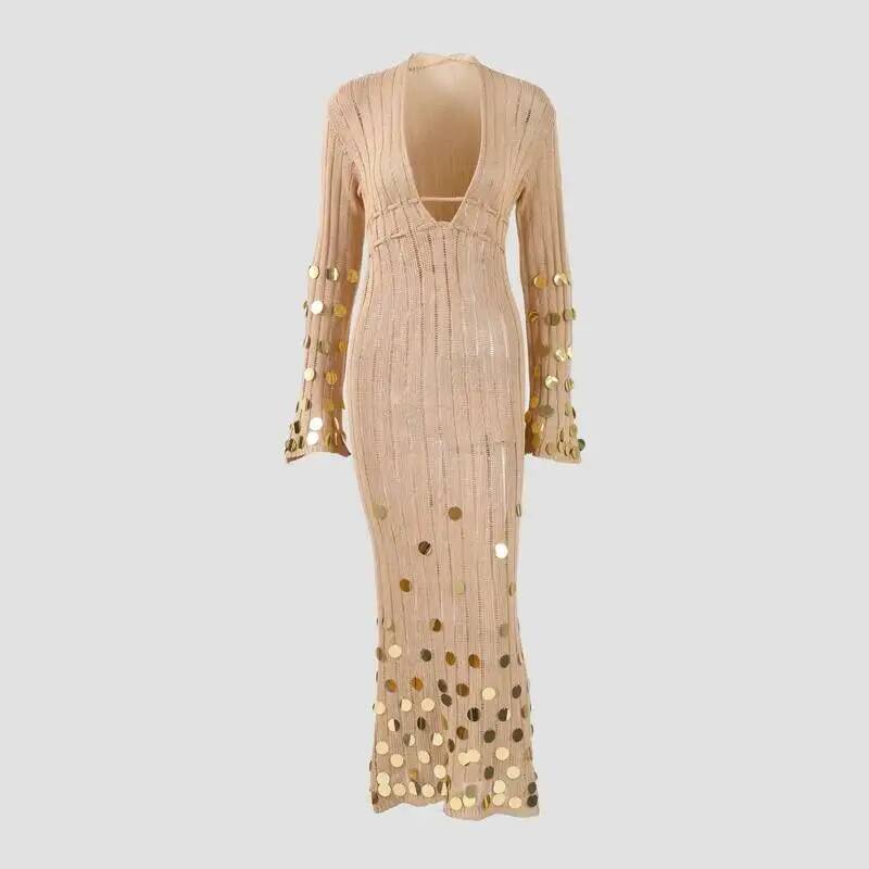 Winter Clothing Dress Up - Vestido Maxi de Malha com Lantejoulas