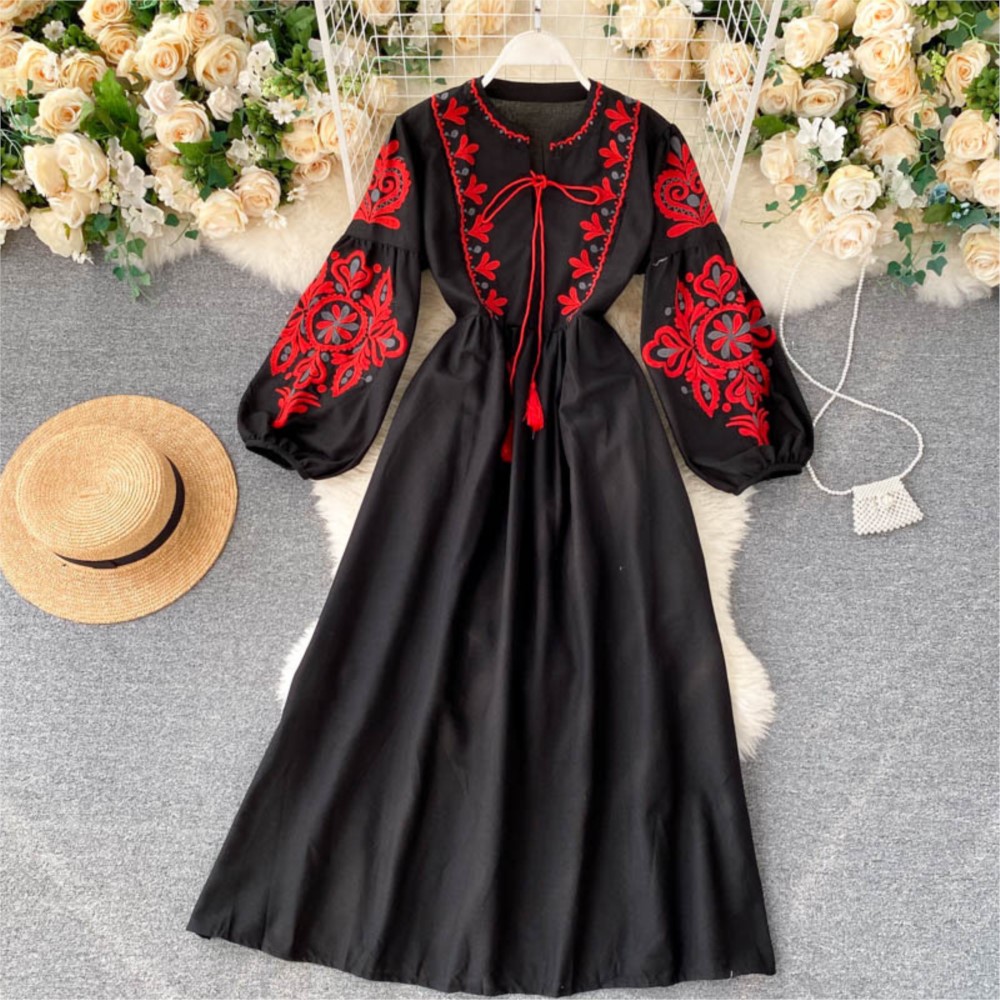 Winter Clothing Dress Up - Vestido solto bordado flores temperamento primavera