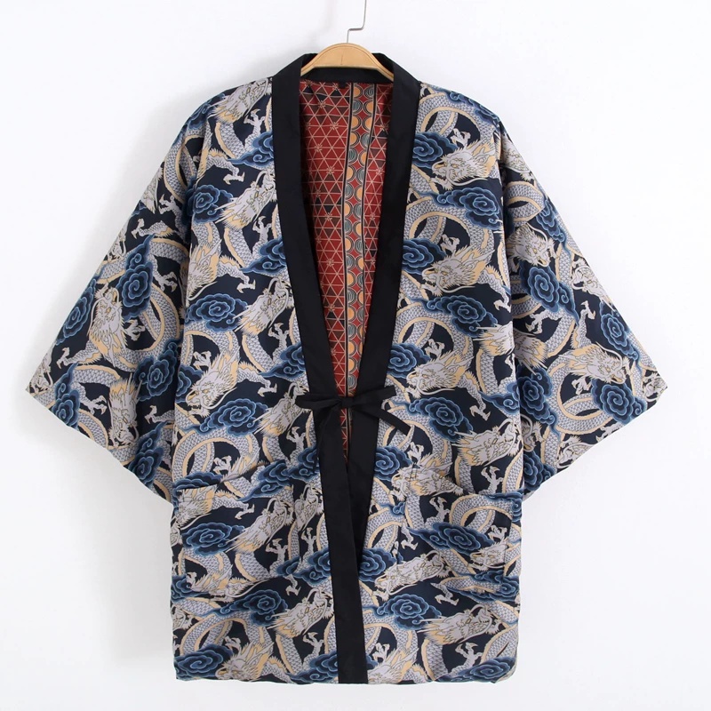 Traditional Winter Japanese Clothing - Casaco Hanten com Estampa de Dragão