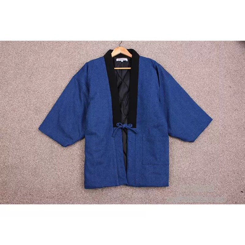 Traditional Winter Japanese Clothing - Jaqueta Hanten de Denim para Homens